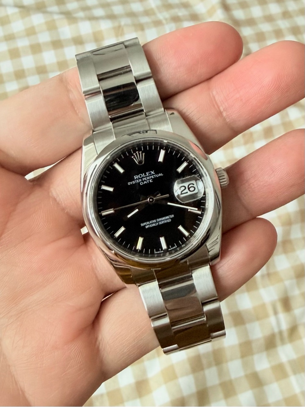 Rolex Oyster Perpetual Date 115200 Black Dial 34mm Automatic Box and Papers EUC